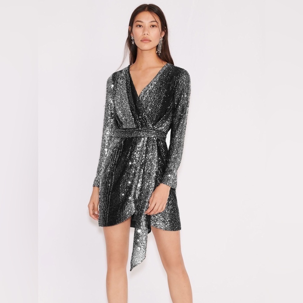 Maje sequinned mini faux wrap dress size 34